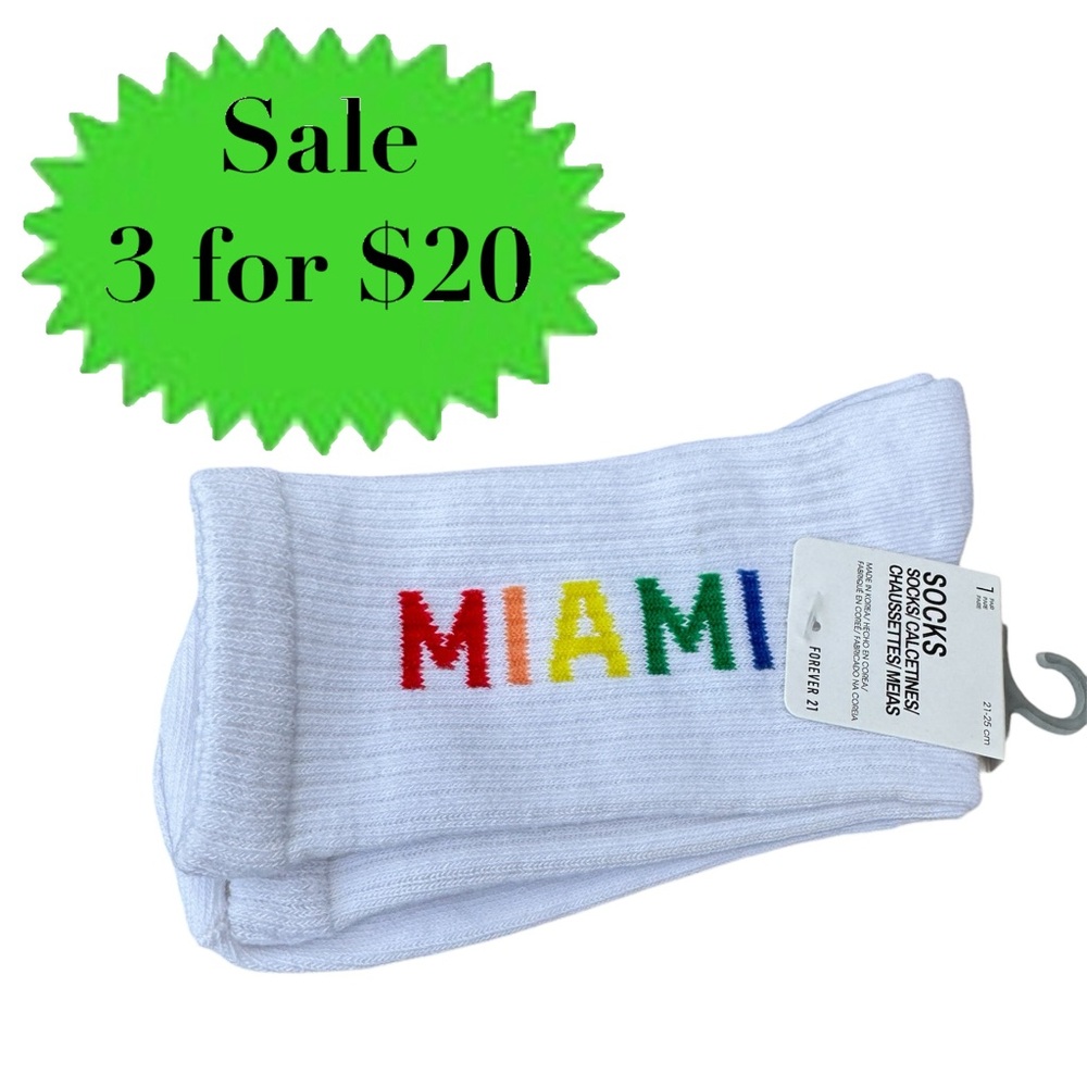 Forever 21 MIAMI print crew socks RAINBOW Graphic image knit NEW women’s 1 pair